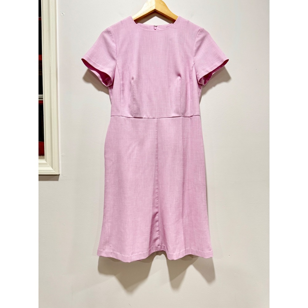Ann Taylor Pink Short Sleeve Sheath Dress Petite 6P Textured Lined Dress